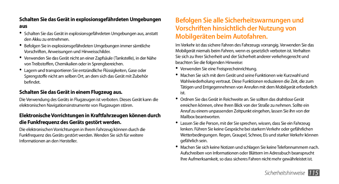 Samsung GT-I5500YKADBT, GT-I5500YKACOS, GT-I5500CWADBT, GT-I5500CWACOS manual Schalten Sie das Gerät in einem Flugzeug aus 