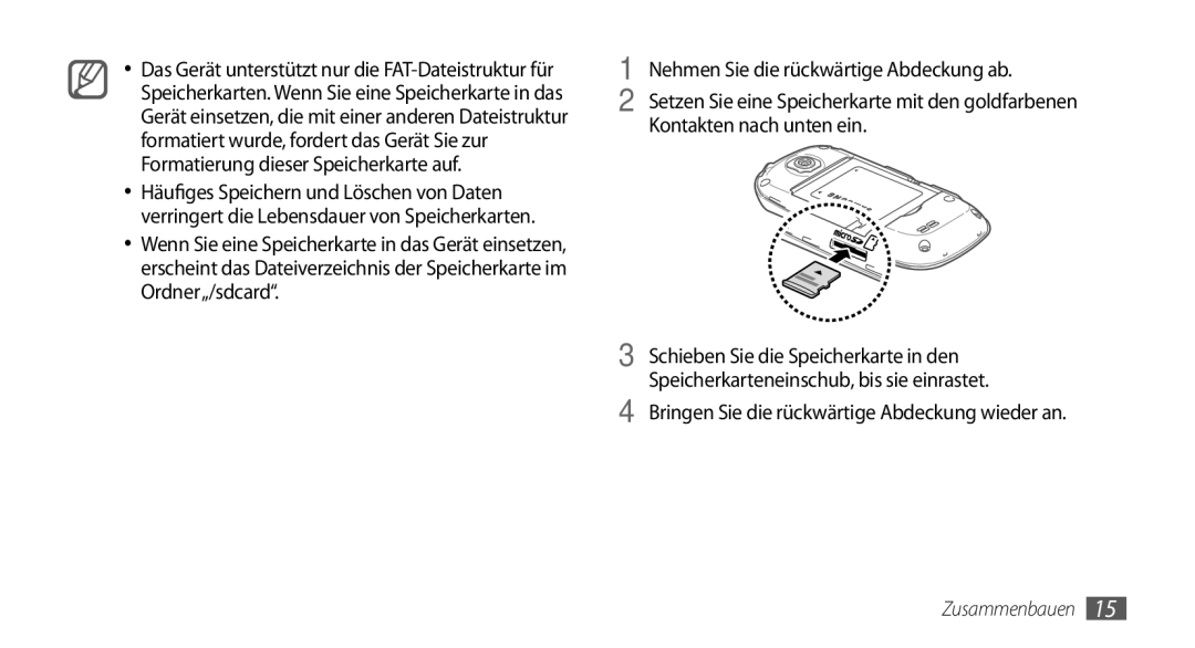 Samsung GT-I5500YKADBT, GT-I5500YKACOS, GT-I5500CWADBT, GT-I5500CWACOS manual Bringen Sie die rückwärtige Abdeckung wieder an 