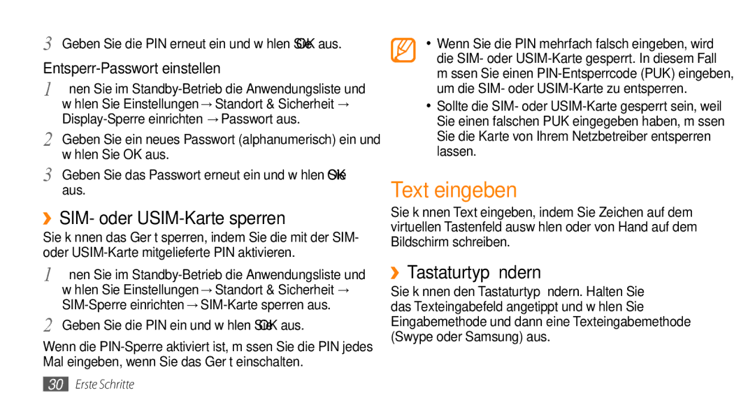 Samsung GT-I5500CWACOS, GT-I5500YKACOS, GT-I5500CWADBT Text eingeben, ››SIM- oder USIM-Karte sperren, ››Tastaturtyp ändern 