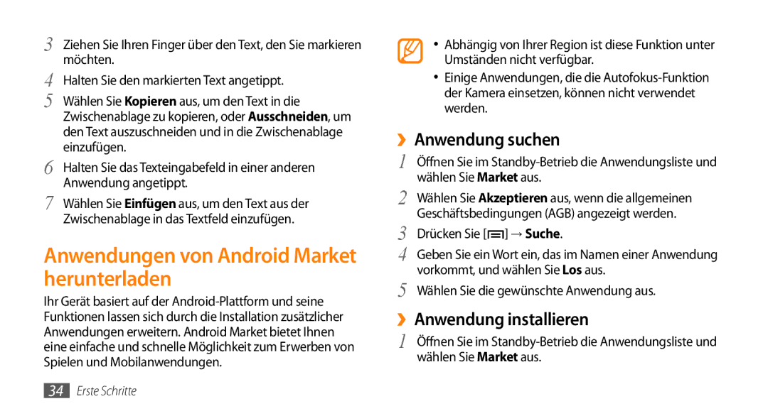 Samsung GT-I5500CWACOS manual Anwendungen von Android Market herunterladen, ››Anwendung suchen, ››Anwendung installieren 