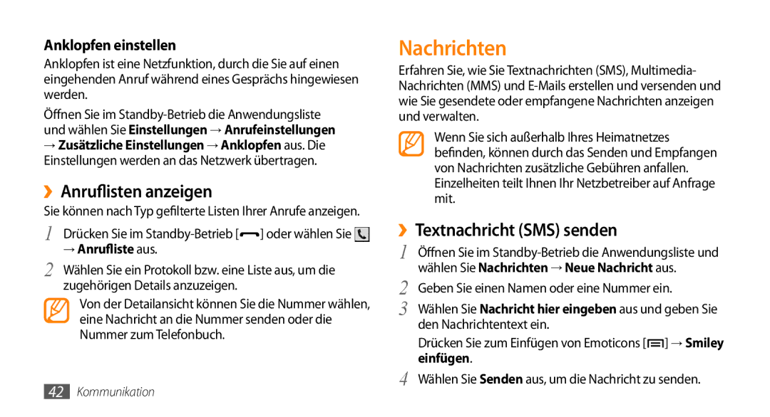 Samsung GT-I5500CWACOS, GT-I5500YKACOS Nachrichten, ››Anruflisten anzeigen, ››Textnachricht SMS senden, → Anrufliste aus 