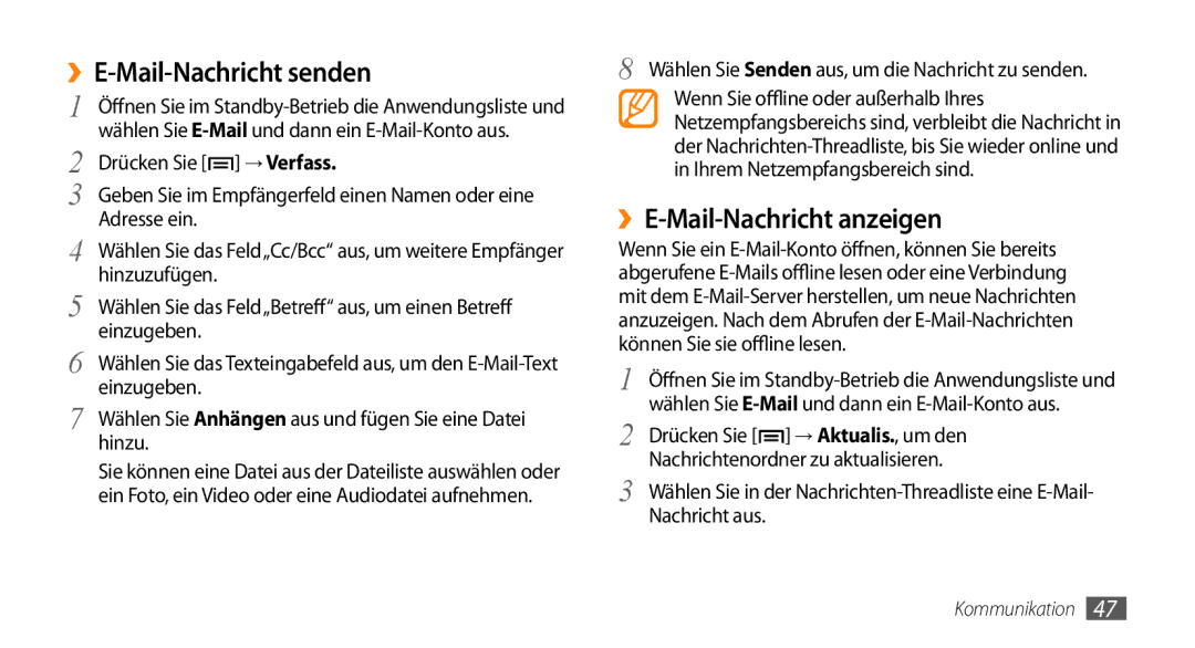 Samsung GT-I5500YKADBT, GT-I5500YKACOS, GT-I5500CWADBT, GT-I5500CWACOS manual ››E-Mail-Nachricht anzeigen 