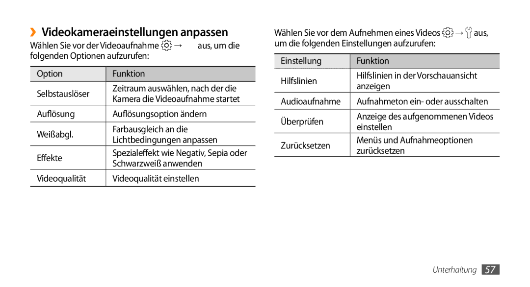 Samsung GT-I5500CWADBT manual ››Videokameraeinstellungen anpassen, Videoqualität Videoqualität einstellen, → aus, Anzeigen 