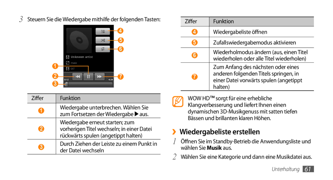 Samsung GT-I5500CWADBT, GT-I5500YKACOS, GT-I5500CWACOS, GT-I5500YKADBT manual ››Wiedergabeliste erstellen, Ziffer 