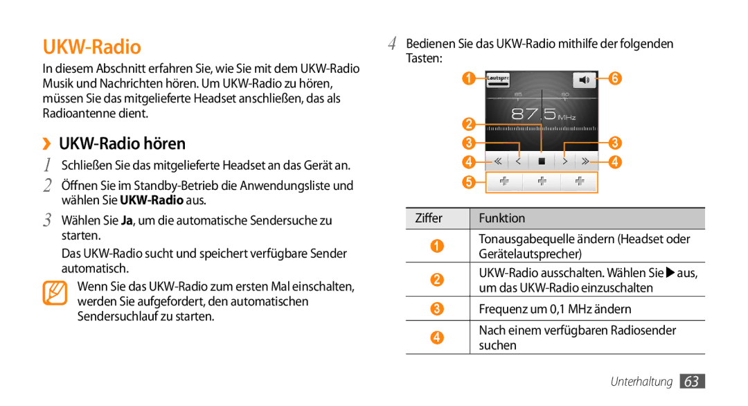 Samsung GT-I5500YKADBT, GT-I5500YKACOS, GT-I5500CWADBT, GT-I5500CWACOS manual ››UKW-Radio hören 