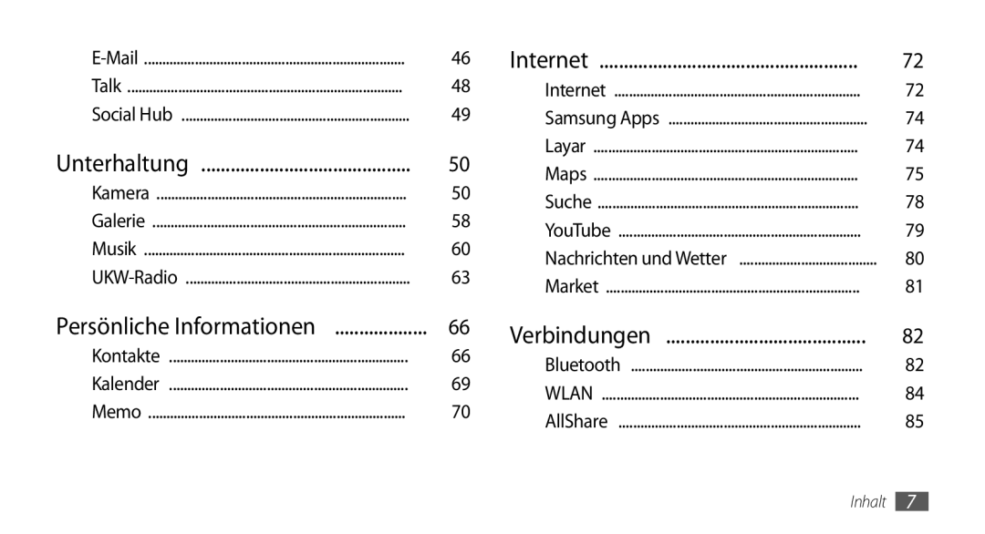 Samsung GT-I5500YKADBT, GT-I5500YKACOS, GT-I5500CWADBT, GT-I5500CWACOS manual Unterhaltung 