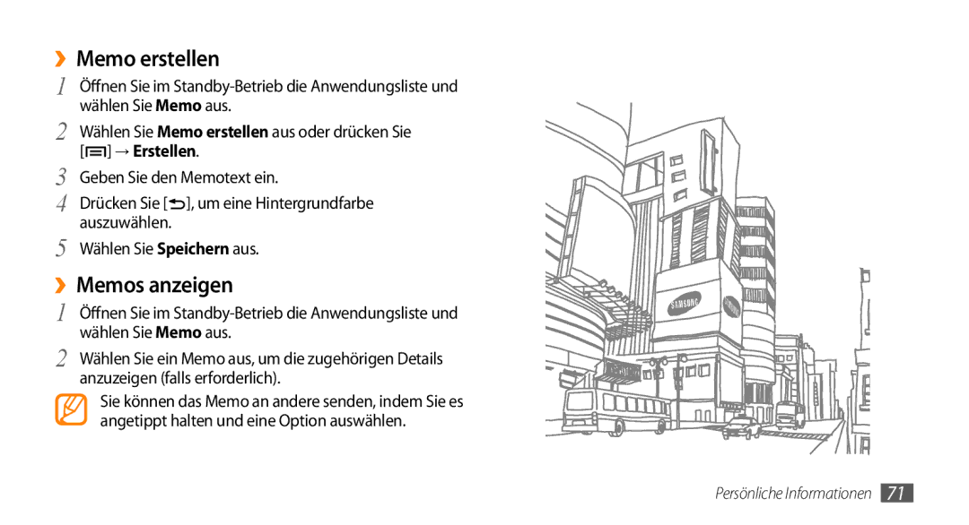 Samsung GT-I5500YKADBT, GT-I5500YKACOS, GT-I5500CWADBT, GT-I5500CWACOS manual ››Memo erstellen, ››Memos anzeigen 