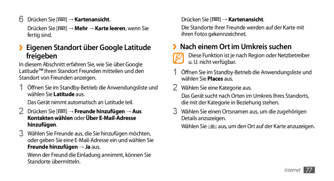 Samsung GT-I5500CWADBT ››Eigenen Standort über Google Latitude freigeben, ››Nach einem Ort im Umkreis suchen, Hinzufügen 