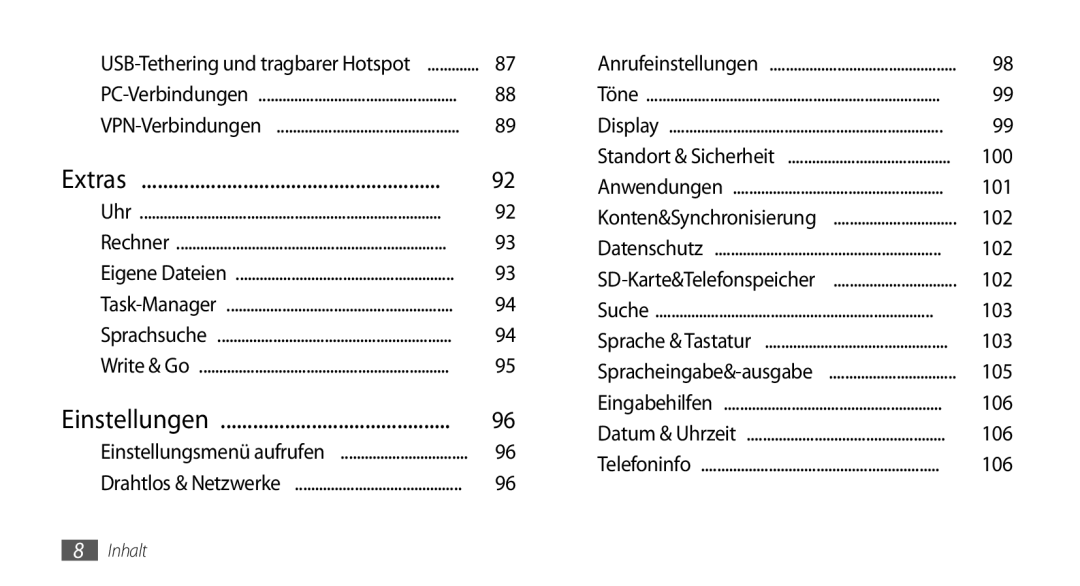 Samsung GT-I5500YKACOS, GT-I5500CWADBT, GT-I5500CWACOS, GT-I5500YKADBT manual Einstellungen 