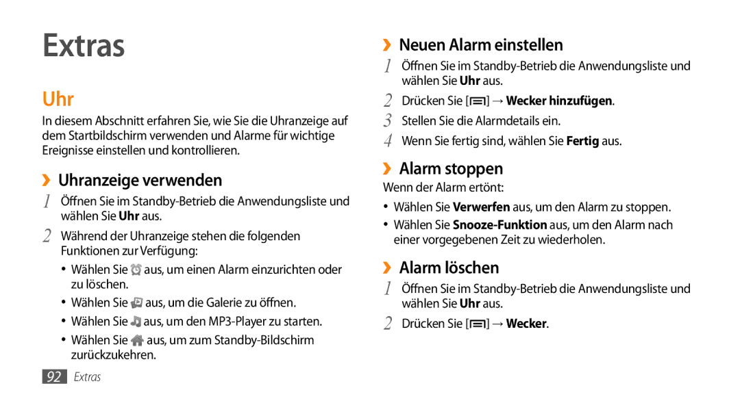 Samsung GT-I5500YKACOS, GT-I5500CWADBT, GT-I5500CWACOS, GT-I5500YKADBT manual Extras, Uhr 