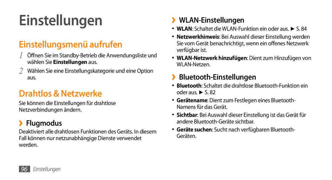 Samsung GT-I5500YKACOS, GT-I5500CWADBT, GT-I5500CWACOS manual Einstellungen, Einstellungsmenü aufrufen, Drahtlos & Netzwerke 