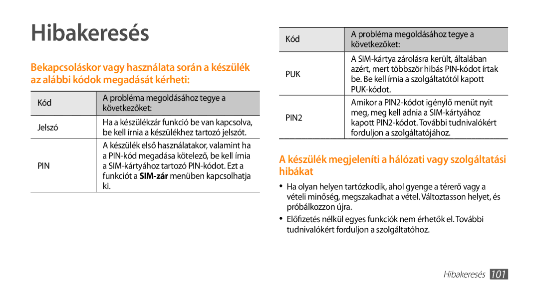 Samsung GT-I5500YKAITV, GT-I5500YKACOS, GT-I5500CWADBT, GT-I5500CWACOS, GT-I5500YKAWIN, GT-I5500YKATPH manual Hibakeresés 