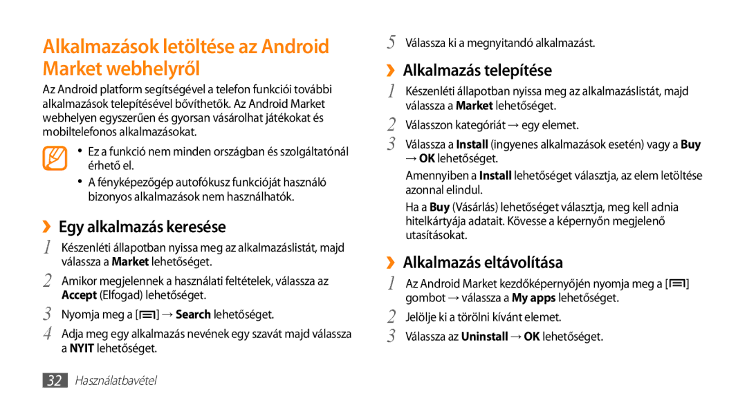Samsung GT-I5500CWABGL, GT-I5500YKACOS manual Alkalmazások letöltése az Android Market webhelyről, ››Egy alkalmazás keresése 