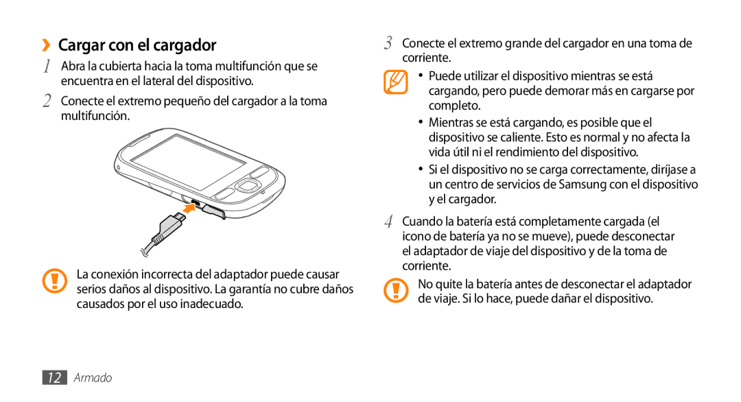 Samsung GT-I5500YKAFOP, GT-I5500CWAFOP manual ››Cargar con el cargador 