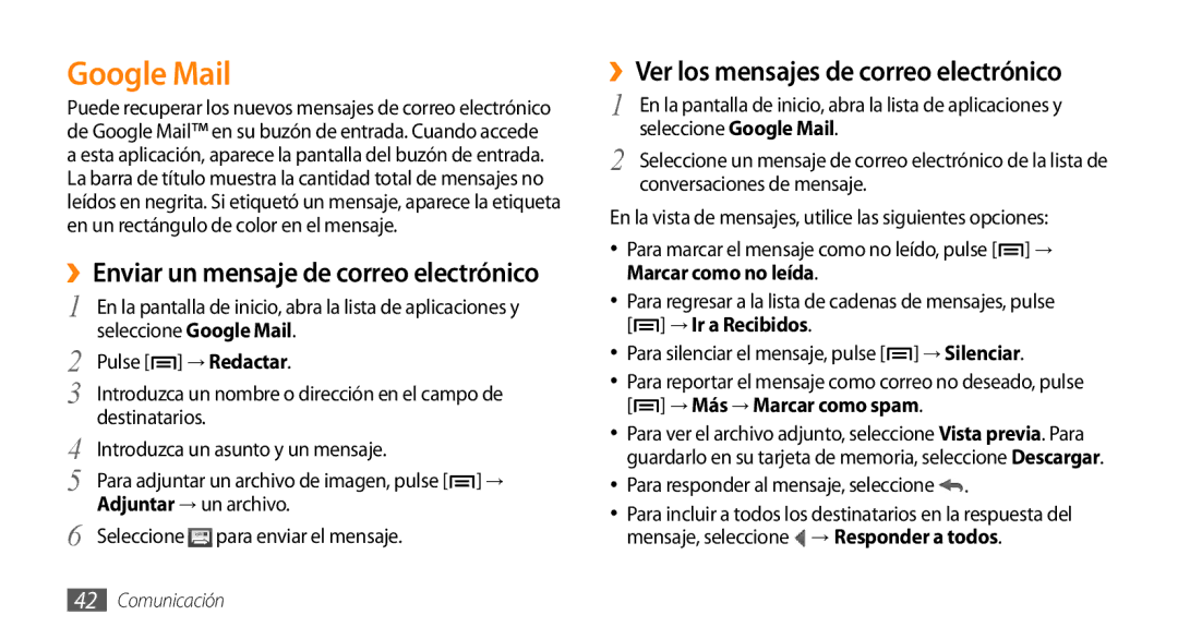 Samsung GT-I5500YKAFOP Google Mail, ››Enviar un mensaje de correo electrónico, ››Ver los mensajes de correo electrónico 