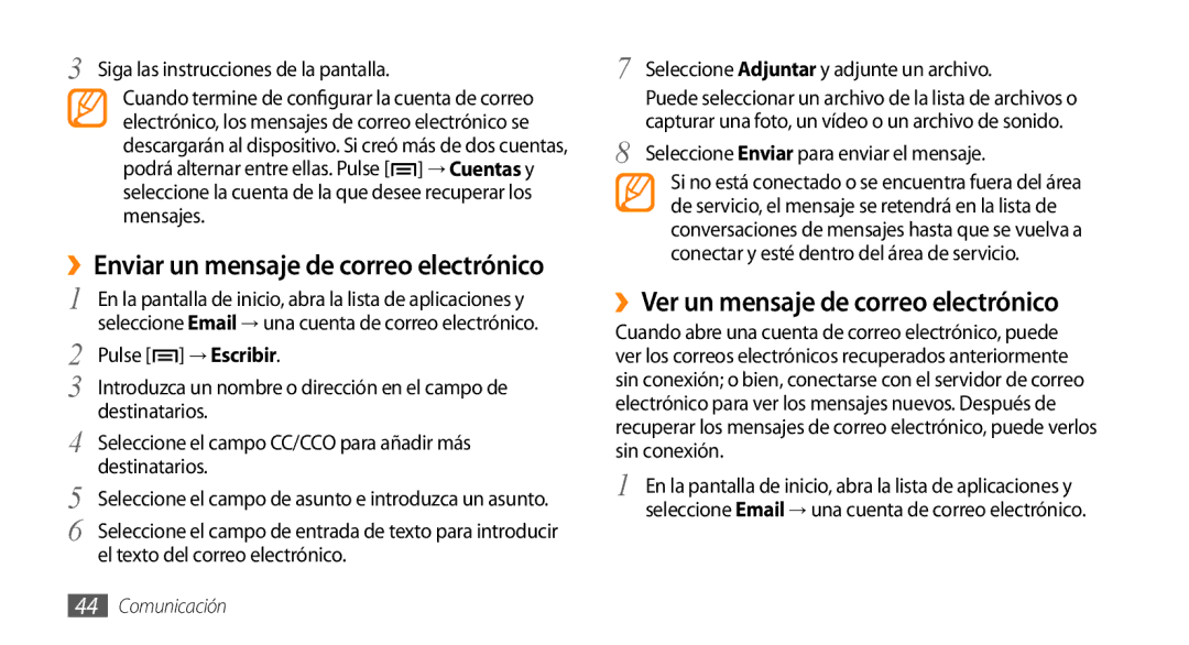 Samsung GT-I5500YKAFOP, GT-I5500CWAFOP manual ››Ver un mensaje de correo electrónico, Siga las instrucciones de la pantalla 