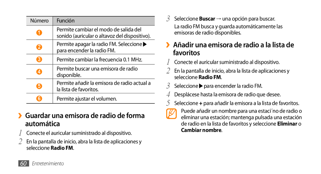 Samsung GT-I5500YKAFOP, GT-I5500CWAFOP manual ››Guardar una emisora de radio de forma automática, Seleccione Radio FM 