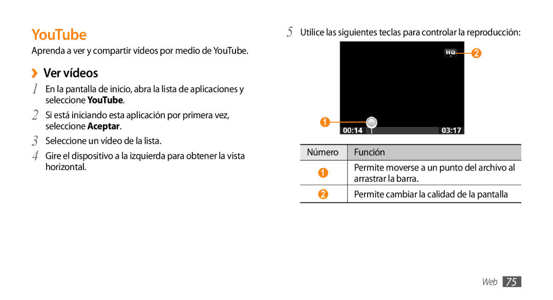 Samsung GT-I5500CWAFOP, GT-I5500YKAFOP manual YouTube, ››Ver vídeos 