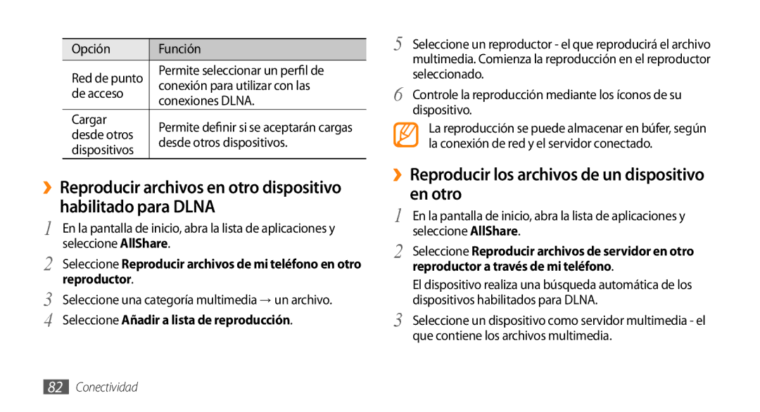 Samsung GT-I5500YKAFOP, GT-I5500CWAFOP manual ››Reproducir los archivos de un dispositivo en otro, Reproductor 