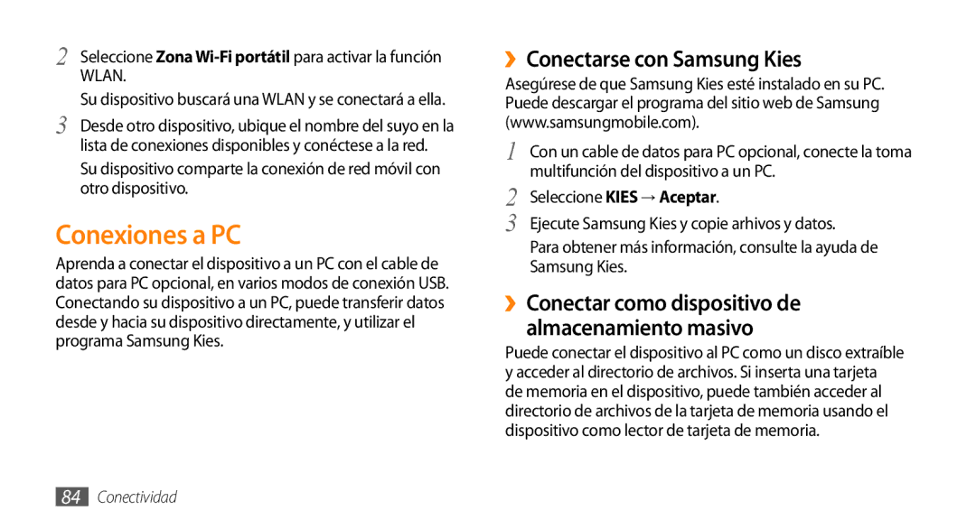 Samsung GT-I5500YKAFOP, GT-I5500CWAFOP manual Conexiones a PC, ››Conectarse con Samsung Kies 