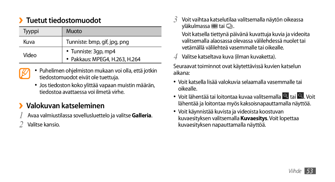 Samsung GT-I5500YKAXEE, GT-I5500YKCNEE, GT-I5500EWANEE ››Tuetut tiedostomuodot, ››Valokuvan katseleminen, Valitse kansio 