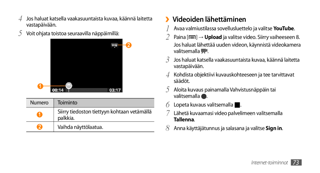 Samsung GT-I5500EWANEE, GT-I5500YKAXEE, GT-I5500YKCNEE, GT-I5500CWCNEE, GT-I5500CWANEE manual ››Videoiden lähettäminen 