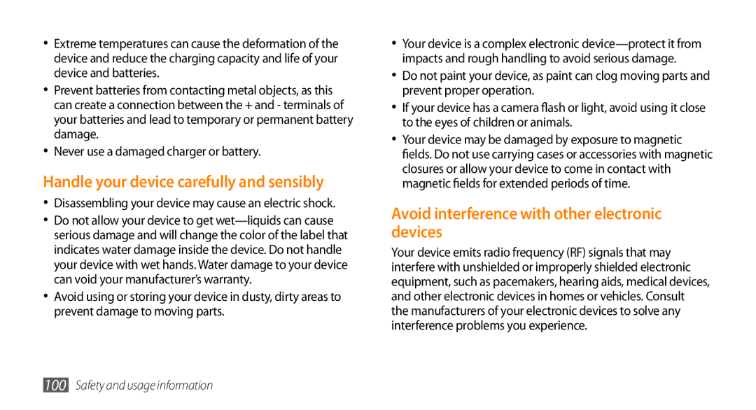 Samsung GT-I5503 user manual Handle your device carefully and sensibly, Avoid interference with other electronic devices 