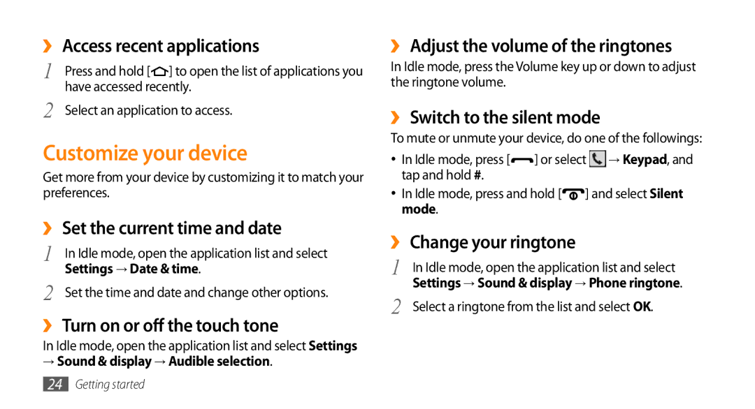 Samsung GT-I5503 user manual Customize your device 