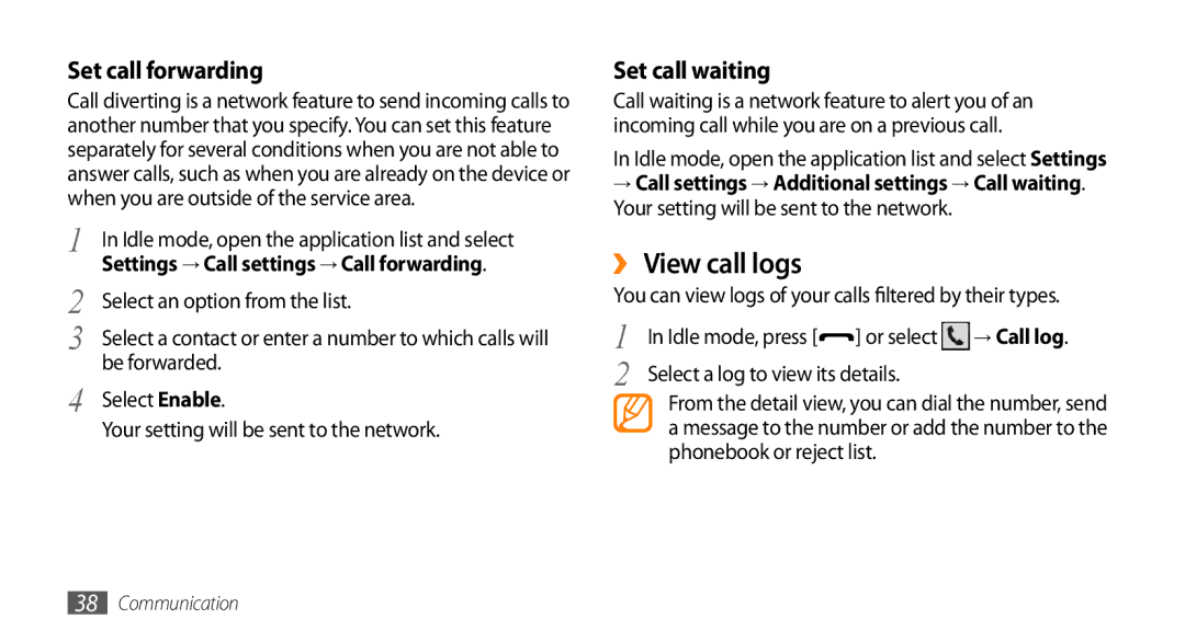 Samsung GT-I5503 user manual ›› View call logs 