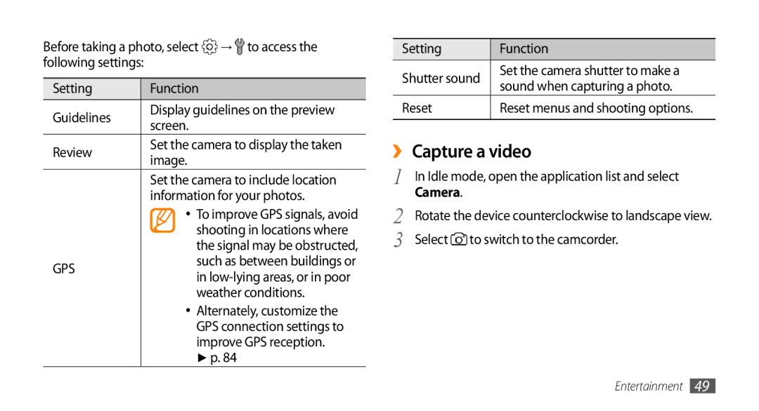 Samsung GT-I5503 user manual ›› Capture a video 