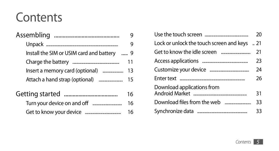 Samsung GT-I5503 user manual Contents 