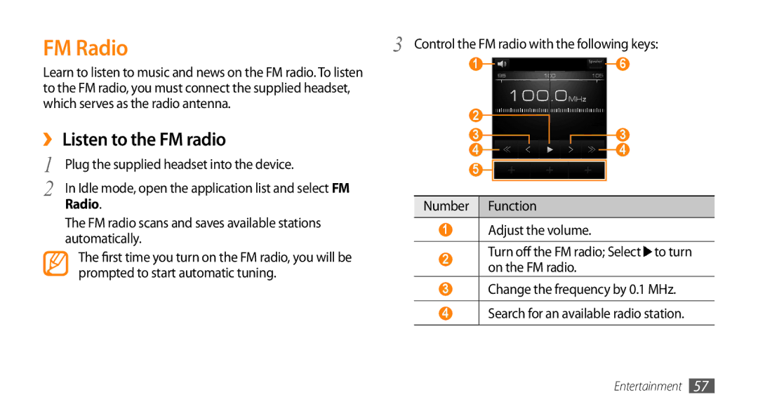 Samsung GT-I5503 user manual FM Radio, ››Listen to the FM radio 