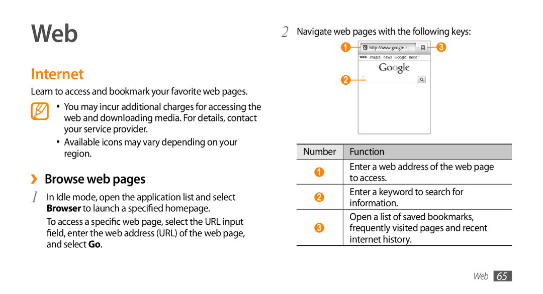 Samsung GT-I5503 user manual Web, Internet, ››Browse web pages 