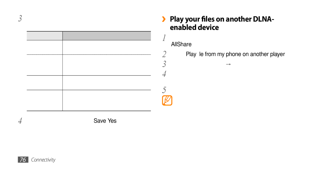 Samsung GT-I5503 user manual ›› Play your files on another DLNA- enabled device 