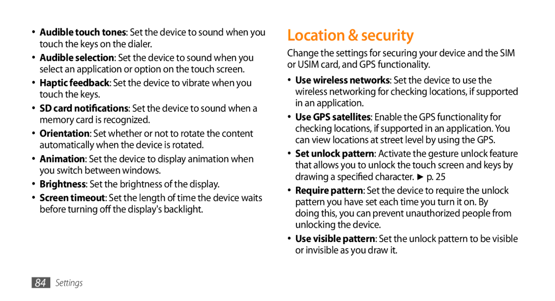 Samsung GT-I5503 user manual Location & security, Brightness Set the brightness of the display 