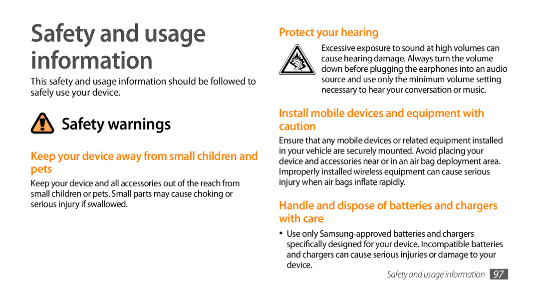 Samsung GT-I5503 user manual Keep your device away from small children and pets, Protect your hearing 