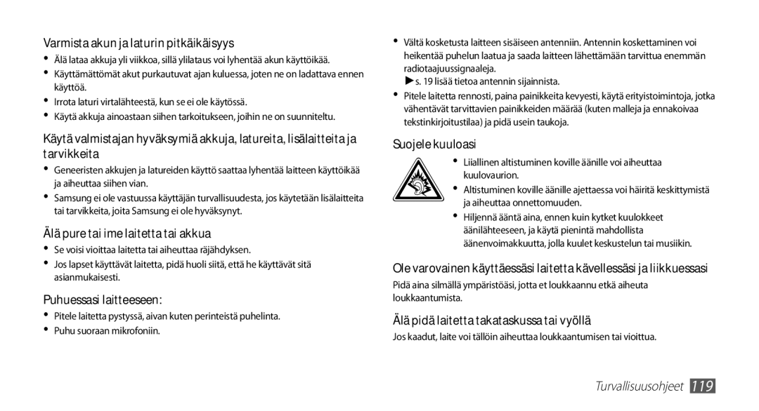 Samsung GT-I5510YKANEE, GT-I5510DWANEE, GT-I5510XKANEE, GT-I5510CWANEE manual Älä pidä laitetta takataskussa tai vyöllä 