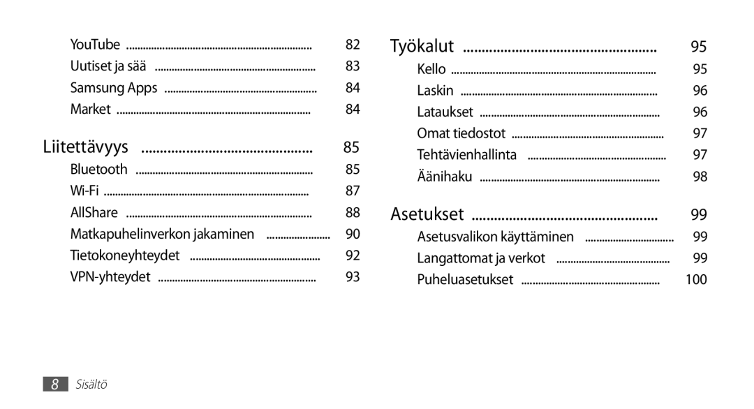 Samsung GT-I5510DWANEE, GT-I5510XKANEE, GT-I5510CWANEE, GT-I5510YKANEE manual Liitettävyys 