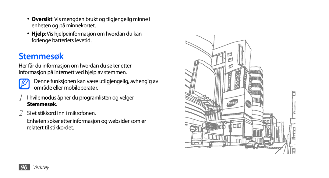 Samsung GT-I5510DWANEE, GT-I5510XKANEE, GT-I5510CWANEE, GT-I5510YKANEE manual Stemmesøk, Si et stikkord inn i mikrofonen 