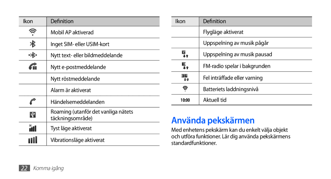 Samsung GT-I5510CWANEE, GT-I5510DWANEE, GT-I5510XKANEE, GT-I5510YKANEE manual Använda pekskärmen, Aktuell tid 