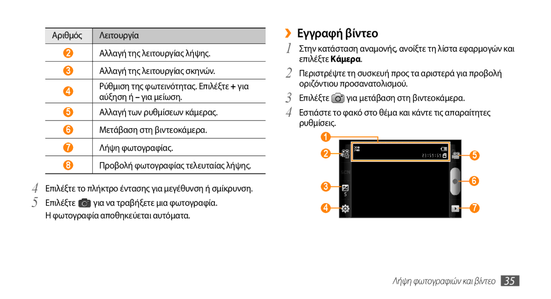 Samsung GT-I5510XKACYV, GT-I5510XKAVGR ››Εγγραφή βίντεο, Φωτογραφία αποθηκεύεται αυτόματα, Λήψη φωτογραφιών και βίντεο 