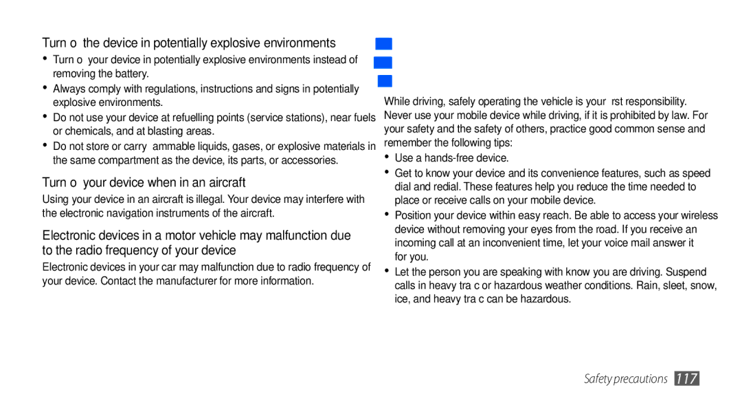 Samsung GT-I5510DWABOG, GT-I5510XKADBT, GT-I5510XKAATO, GT-I5510DWAVD2 manual Turn off your device when in an aircraft 