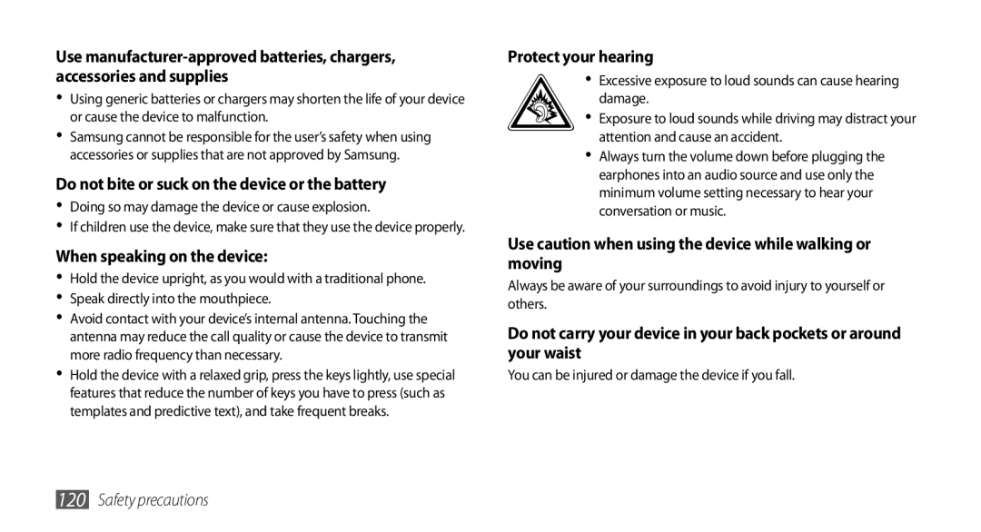 Samsung GT-I5510XKAVOM, GT-I5510XKADBT, GT-I5510XKAATO manual Use caution when using the device while walking or moving 