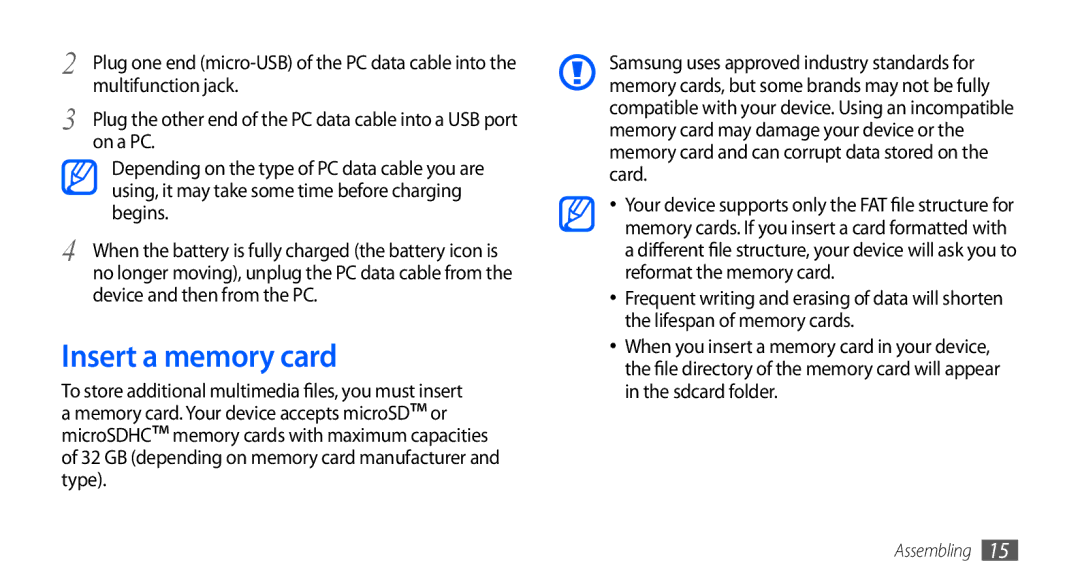 Samsung GT-I5510CWANRJ manual Insert a memory card, Multifunction jack, On a PC, Begins, Device and then from the PC 