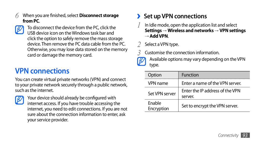 Samsung GT-I5510XKACYV, GT-I5510XKADBT, GT-I5510XKAATO, GT-I5510DWAVD2 ›› Set up VPN connections, From PC, → Add VPN 