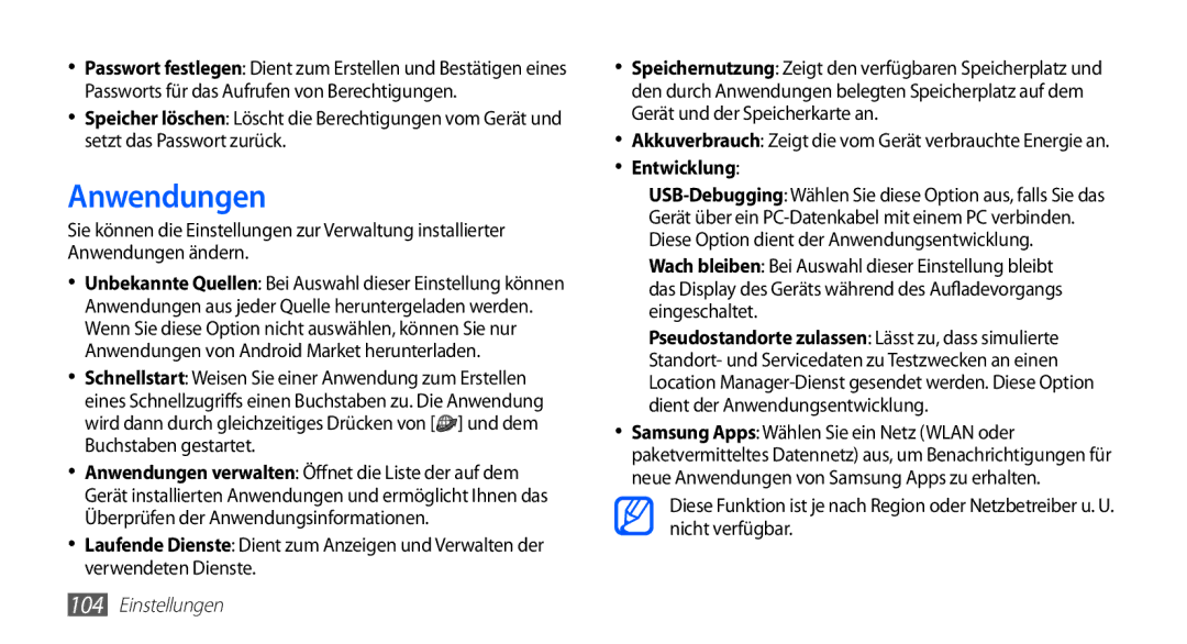 Samsung GT-I5510DWAVD2, GT-I5510XKADBT, GT-I5510XKAATO, GT-I5510XKAVD2, GT-I5510XKADTM manual Anwendungen, Entwicklung 