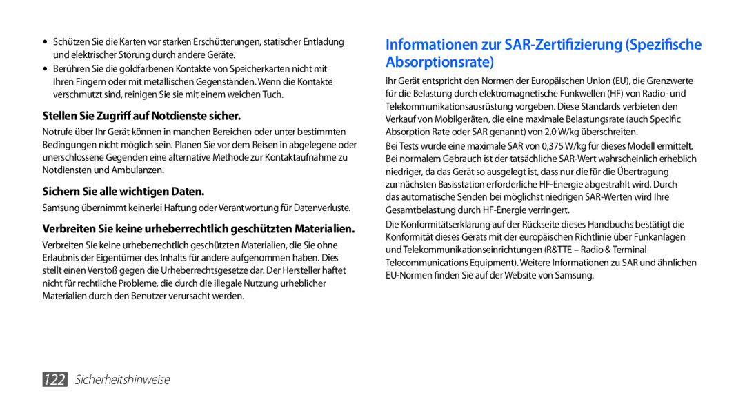 Samsung GT-I5510DWAVD2, GT-I5510XKADBT manual Stellen Sie Zugriff auf Notdienste sicher, Sichern Sie alle wichtigen Daten 