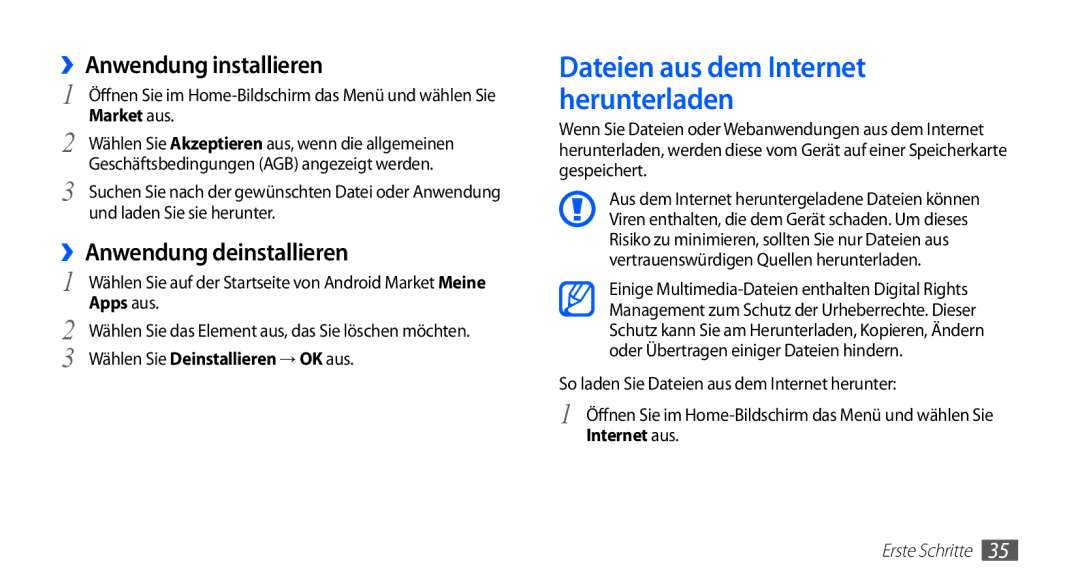 Samsung GT-I5510DWADBT, GT-I5510XKADBT, GT-I5510XKAATO, GT-I5510DWAVD2 ››Anwendung installieren, ››Anwendung deinstallieren 