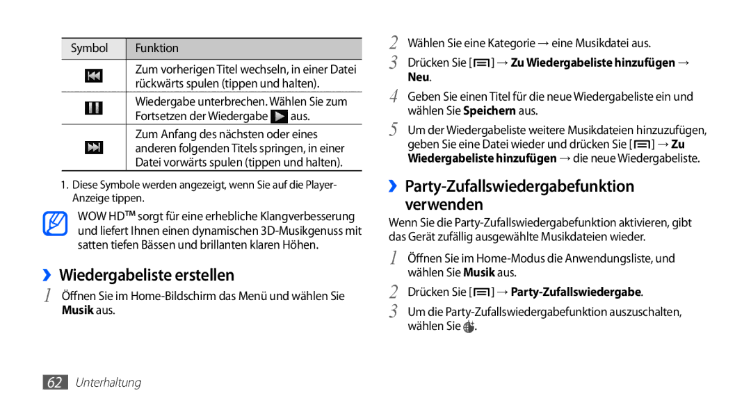 Samsung GT-I5510DWAVD2, GT-I5510XKADBT manual ››Wiedergabeliste erstellen, Neu, Drücken Sie → Party-Zufallswiedergabe 