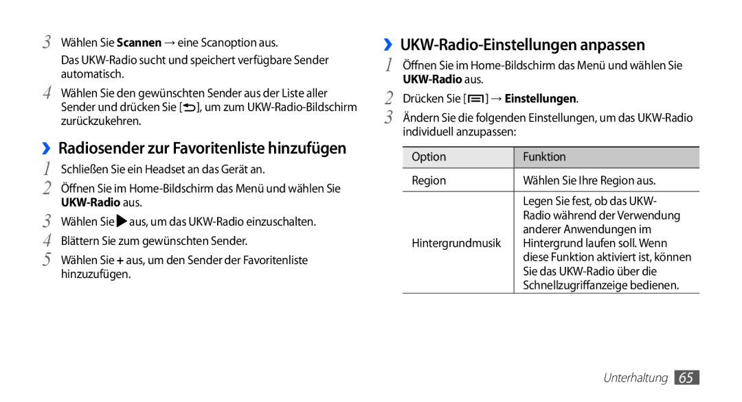 Samsung GT-I5510DWADBT ››UKW-Radio-Einstellungen anpassen, Blättern Sie zum gewünschten Sender, Anderer Anwendungen im 